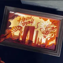 Paper-Carved Illuminated Dragon Art with Wooden Frame thumbnail 2