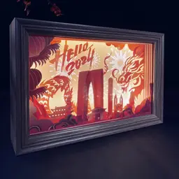 Paper-Carved Illuminated Dragon Art with Wooden Frame thumbnail 3