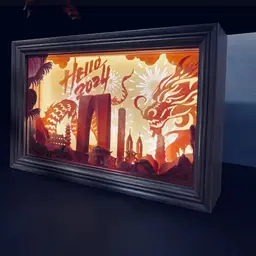 Paper-Carved Illuminated Dragon Art with Wooden Frame thumbnail 4