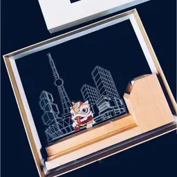 Beech Wood Desk Organizer with Illuminated Acrylic Panel and Pen thumbnail 2