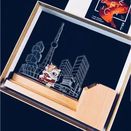 Beech Wood Desk Organizer with Illuminated Acrylic Panel and Pen thumbnail 5