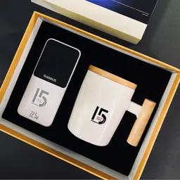 White Ceramic Mug and Wood-Lid 10,000 mAh Power Bank Gift Set thumbnail 1