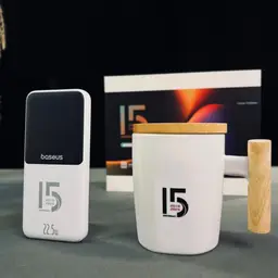 White Ceramic Mug and Wood-Lid 10,000 mAh Power Bank Gift Set thumbnail 2
