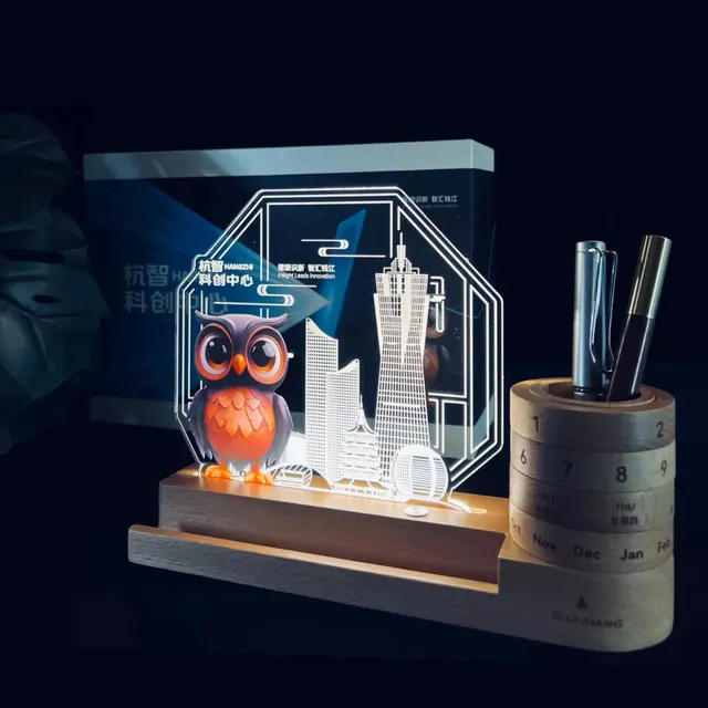 Wooden Desk Organizer with Perpetual Calendar and Pens corporate gift set