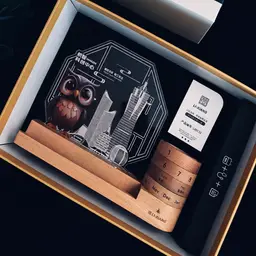 Wooden Desk Organizer with Perpetual Calendar and Pens thumbnail 2