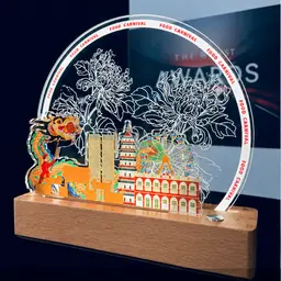 Acrylic Desk Organizer with Etched Dragon Design and Wooden Base thumbnail 4
