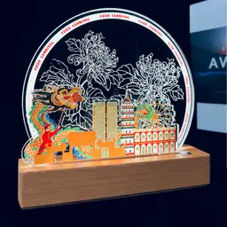 Acrylic Desk Organizer with Etched Dragon Design and Wooden Base thumbnail 1