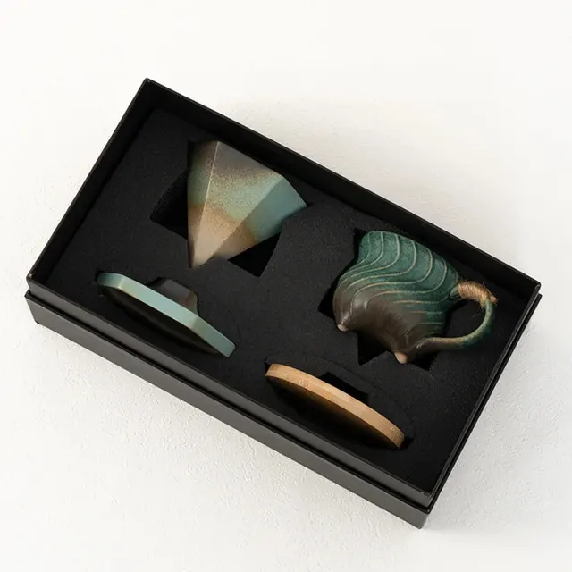 Ceramic Coffee Dripper, Mug and Coasters Set, Multicolor Glaze