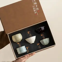 Five Ceramic Tea Cups Gift Set with Brown Rigid Box and Bag thumbnail 6