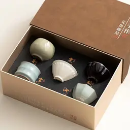 Five Ceramic Tea Cups Gift Set with Brown Rigid Box and Bag thumbnail 5