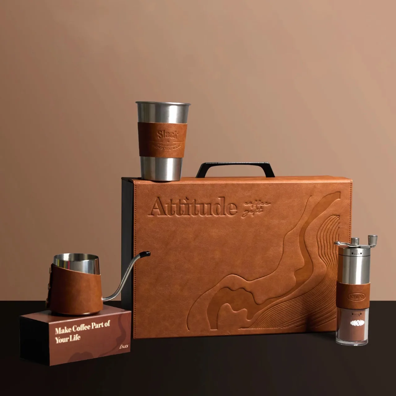 Manual Coffee Grinder, Pour-Over Kettle, and Tumbler Gift Set