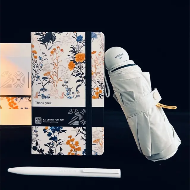 Floral Notebook, Pen and Umbrella Gift Set in Rigid White Box