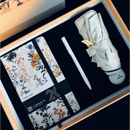 Floral Notebook, Pen and Umbrella Gift Set in Rigid White Box thumbnail 2