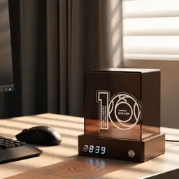 Walnut Base Desk Organizer, Digital Clock & Cube Night Light thumbnail 3