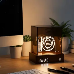 Walnut Base Desk Organizer, Digital Clock & Cube Night Light thumbnail 2