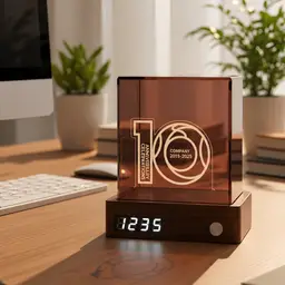 Walnut Base Desk Organizer, Digital Clock & Cube Night Light thumbnail 4