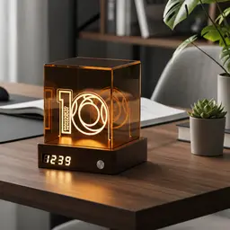 Walnut Base Desk Organizer, Digital Clock & Cube Night Light thumbnail 1