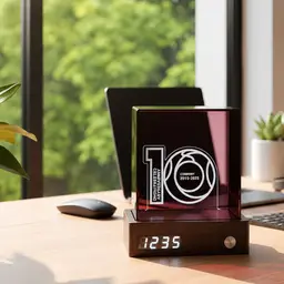 Walnut Base Desk Organizer, Digital Clock & Cube Night Light thumbnail 5