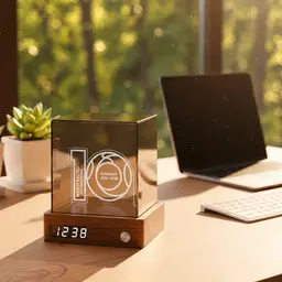 Walnut Base Desk Organizer, Digital Clock & Cube Night Light thumbnail 6