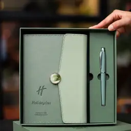 Green Notebook and Metal Pen Gift Set in Rigid Box thumbnail 2