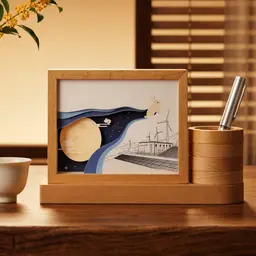 Beechwood Desk Organizer and Paper Carving Night Light Gift Set thumbnail 1