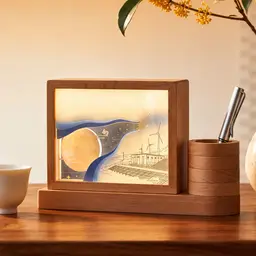 Beechwood Desk Organizer and Paper Carving Night Light Gift Set thumbnail 2
