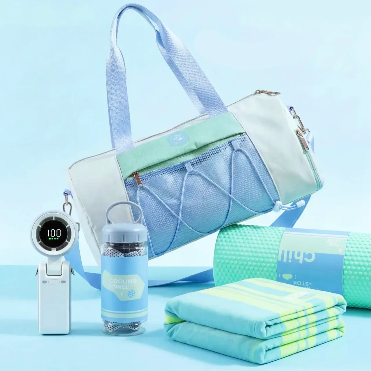 Duffel Tote, Handheld Fan, Bottle & Towel Gift Set — View 1
