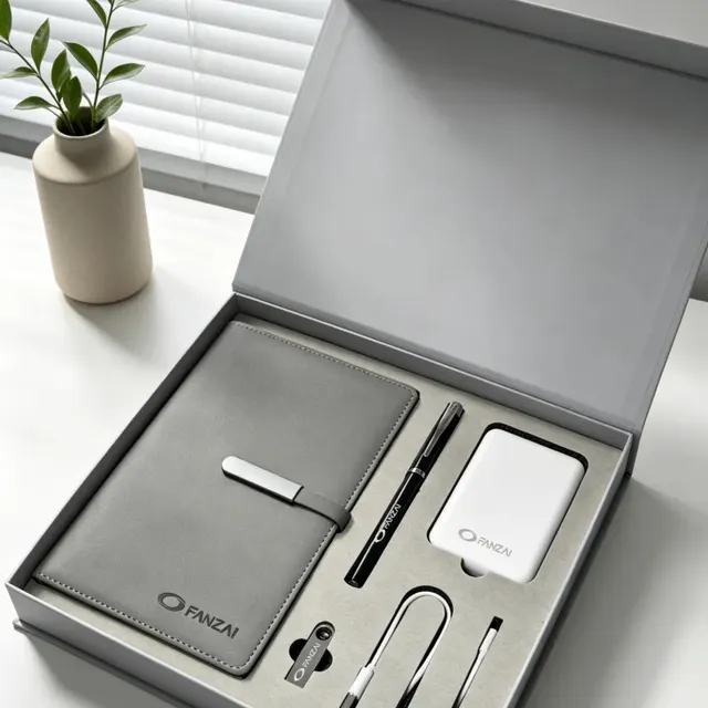 Notebook, Pen, Power Bank, Charging Cable, and Wireless Charger Gift Set