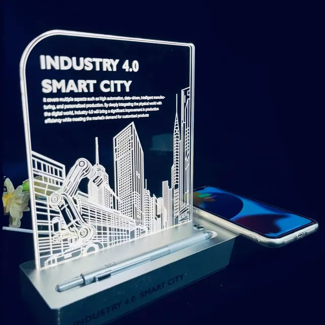 Wireless Charging Desk Organizer with Acrylic Light and Metal Pen corporate gift set