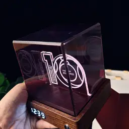 Acrylic Cube Night Light with Digital Clock and Wooden Base thumbnail 3