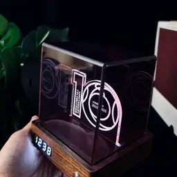 Acrylic Cube Night Light with Digital Clock and Wooden Base thumbnail 4
