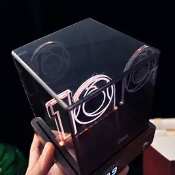 Acrylic Cube Night Light with Digital Clock and Wooden Base thumbnail 2