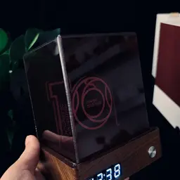 Acrylic Cube Night Light with Digital Clock and Wooden Base thumbnail 7