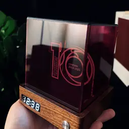 Acrylic Cube Night Light with Digital Clock and Wooden Base thumbnail 6