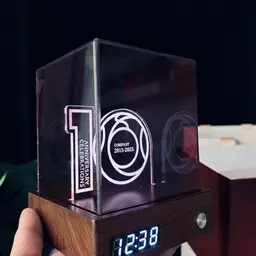 Acrylic Cube Night Light with Digital Clock and Wooden Base thumbnail 5