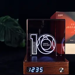 Acrylic Cube Night Light with Digital Clock and Wooden Base thumbnail 8