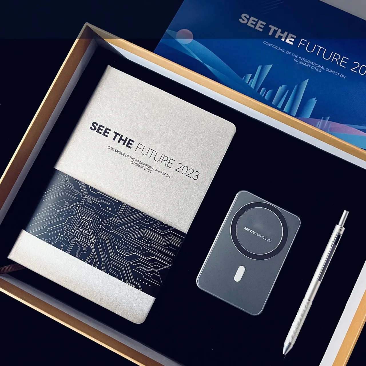 Silver A5 Notebook, Power Bank and Metal Pen Gift Set
