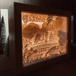 Cityscape Paper Carving Lamp with Wooden Frame thumbnail 2