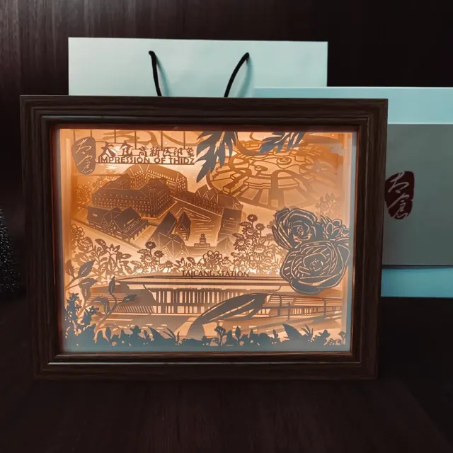 Cityscape Paper Carving Lamp with Wooden Frame corporate gift set