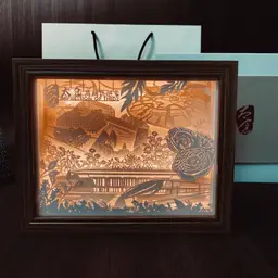 Cityscape Paper Carving Lamp with Wooden Frame thumbnail 1