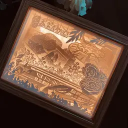 Cityscape Paper Carving Lamp with Wooden Frame thumbnail 3