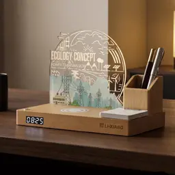 Wooden Desk Organizer Gift Set with Clock, Pens and Notebook thumbnail 4