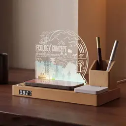 Wooden Desk Organizer Gift Set with Clock, Pens and Notebook thumbnail 1
