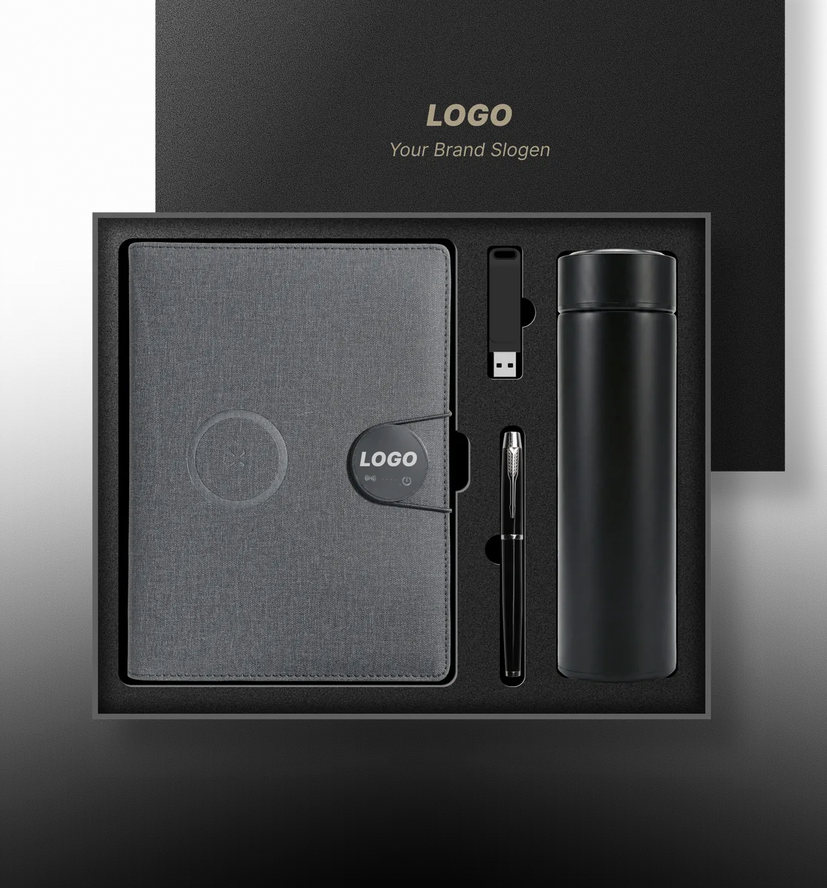 Premium Soft-Touch Leather Notebook with Integrated Wireless Charge