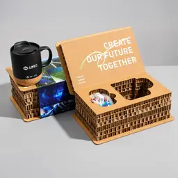 Black Mug with Cork Base and Lid in Honeycomb Cardboard Gift Set thumbnail 1