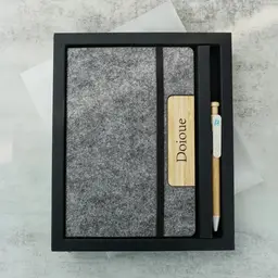 Gray Felt Notebook and Wooden Pen Gift Set thumbnail 1