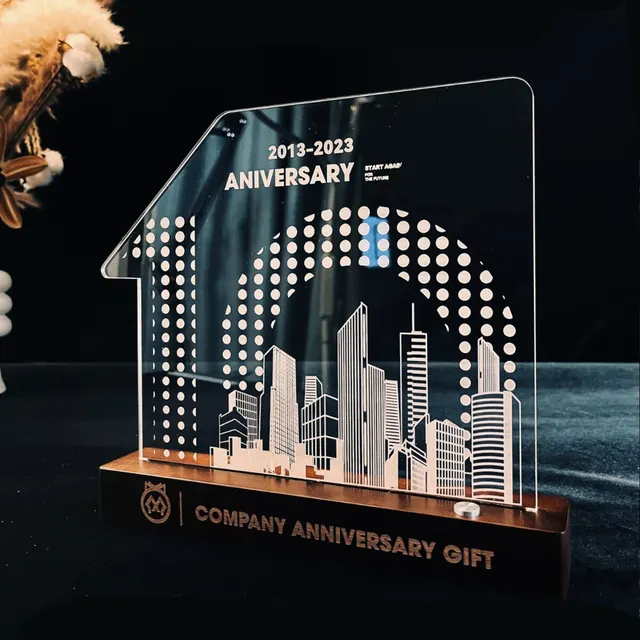 Commemorative Night Light Ornament with Wood Base corporate gift set