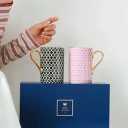 Two Ceramic Mugs Gift Set with Gold Handles in Blue Box thumbnail 3