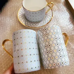 Two Ceramic Mugs Gift Set with Gold Handles in Blue Box thumbnail 5
