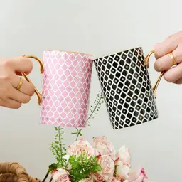 Two Ceramic Mugs Gift Set with Gold Handles in Blue Box thumbnail 2